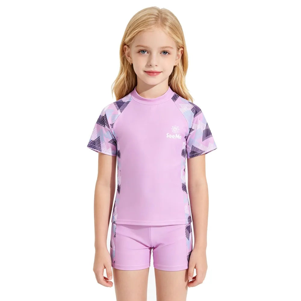 Boys Swimsuit Summer 2Pcs Rash Guard Camouflage Print Quick Dry Split Swimwear for 2-12Y Kids Beach Training Girls Bathing Suit