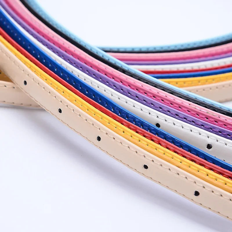 Children Candy Color Belts 1.2cm Super-thin PU Waistbands Simple Solid Color Casual Belts Girl Apparel Accessories