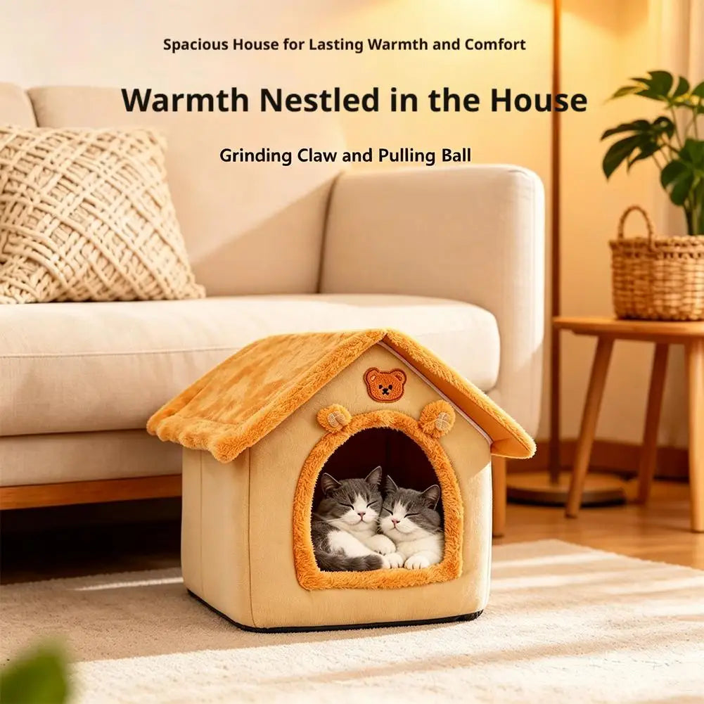 House Style Pet Bed For Small Dogs & Cats All-Season Removable Washable Winter Warm Teddy Kennel Soft Cushion