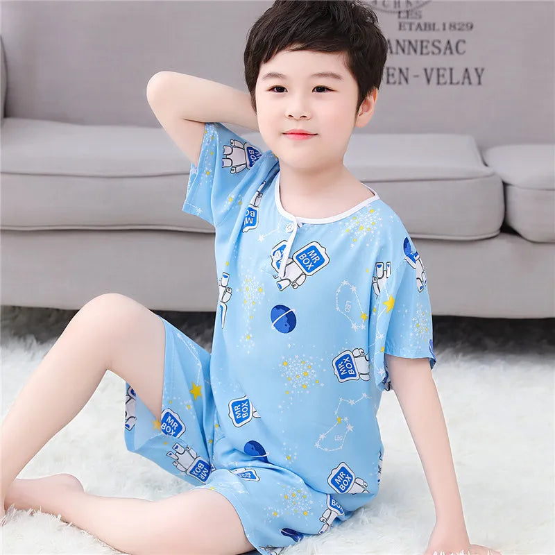 Kids Boys Girls Pajamas New 2023 Summer Thin Cute Cartoon Short Sleeve O-Neck Casual Tops with Shorts Baby Sleeping Clothing Set
