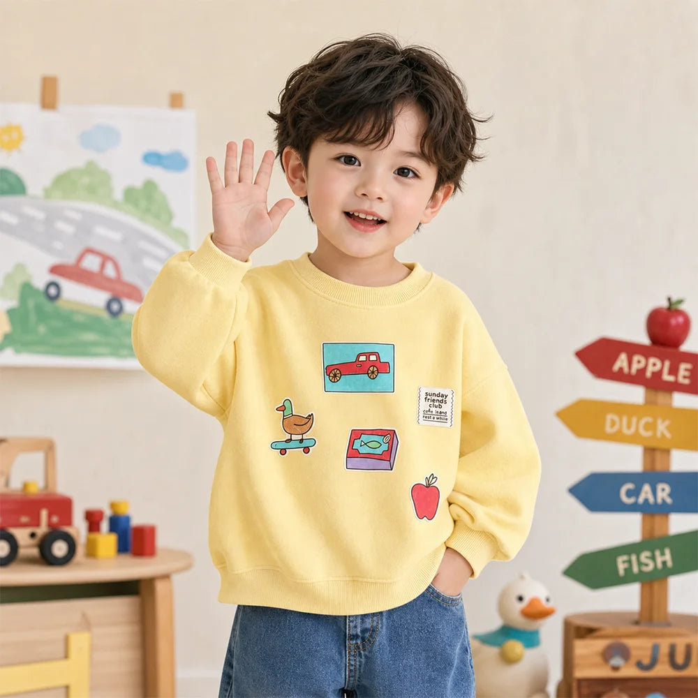 Girls Toddler Cartoon Fashion Sweatshirt Casual Loose Printed Autumn Winter Outer Wear New Design Comfortable Clothing for Boys
