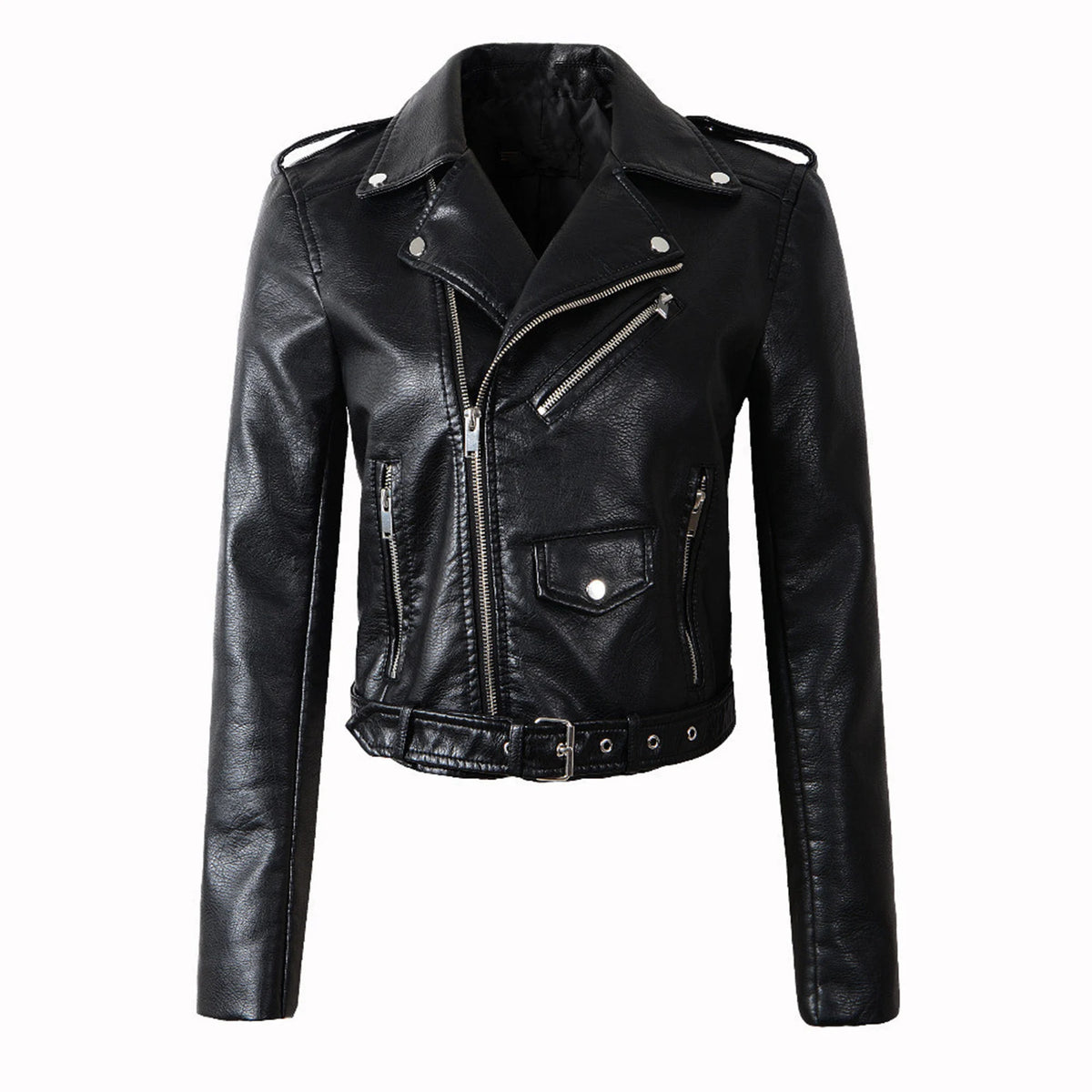 Women Faux Leather Jackets Casual Solid Color Lapel Button Lady Clothings Zip Up Slim Fit Comfortable Women's Winter Down Jacket
