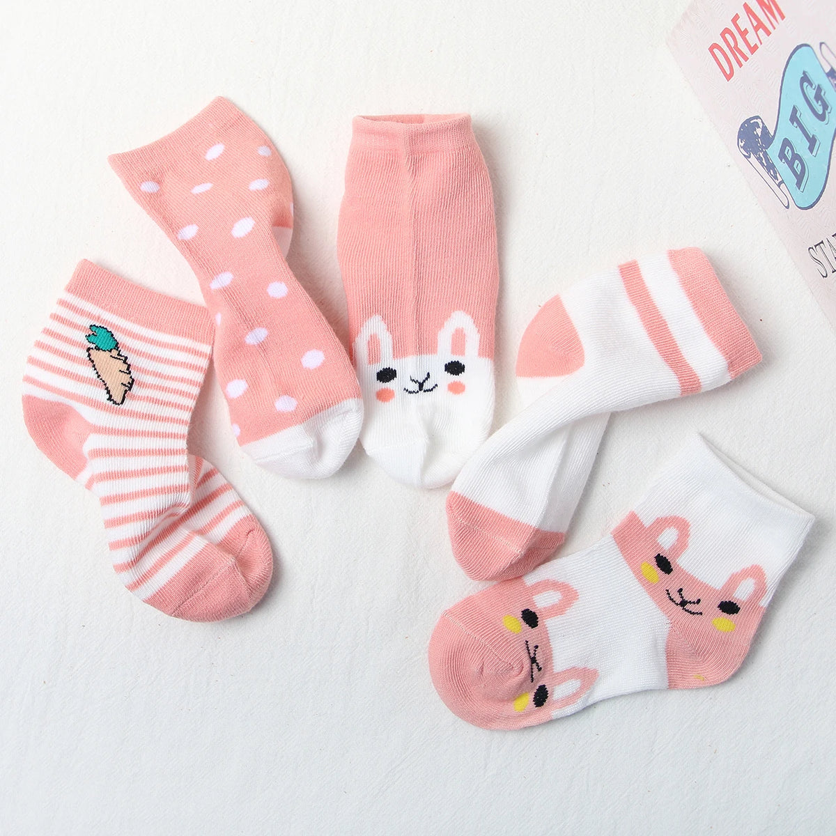 5Pair Cartoon Kids Socks Pink Cat Princess Girl Sock Cotton Keep Warm Winter Middle Tube Socks Baby Footwear Children Sokken Sox