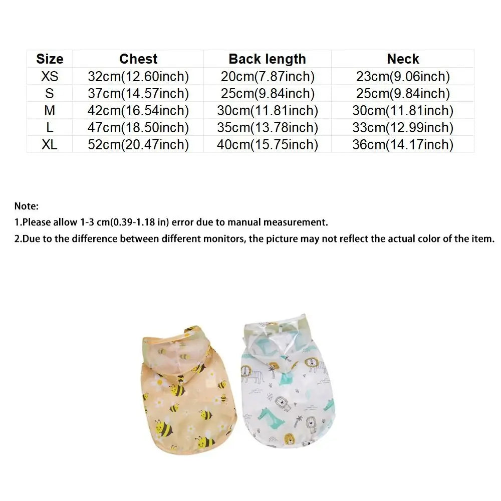 Pet Clothing Cartoon Bee Print Dog Hooded Raincoat Light Thin PVC Pet Waterproof Cloak with D-ring Puppy Rain Poncho Rainy Day