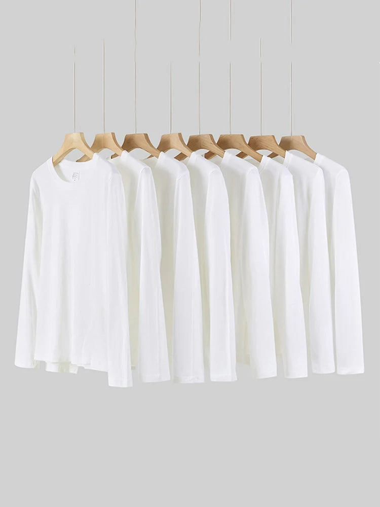 Women O-neck Long Sleeve T shirts Lady White Cotton Tops Female Soft Casual Tees Women's Black T-shirt