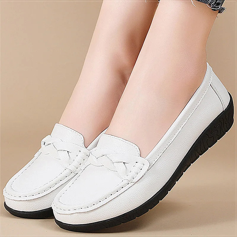 Women's Loafers 2026 Trend Loafers Genuine Leather Shoes For Woman Flats Women White Shoes Comfortable Luxury Leather Moccasins