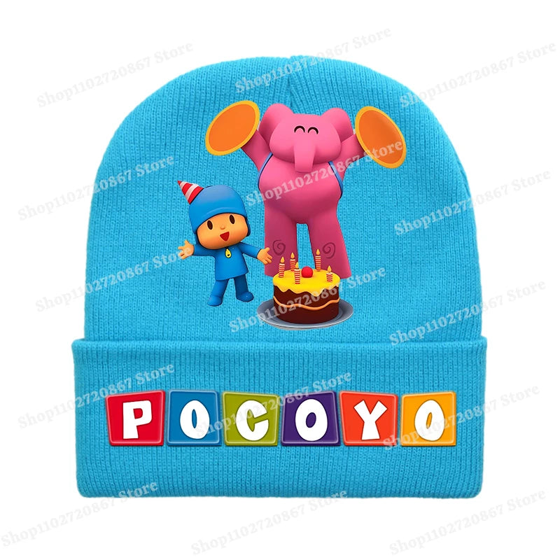 POCOYOS Children Knitted Hats Anime Character Print Knit Beanie Boys Girls Cartoon Winter Warm Caps Cute Thermal Hat Kids Gifts