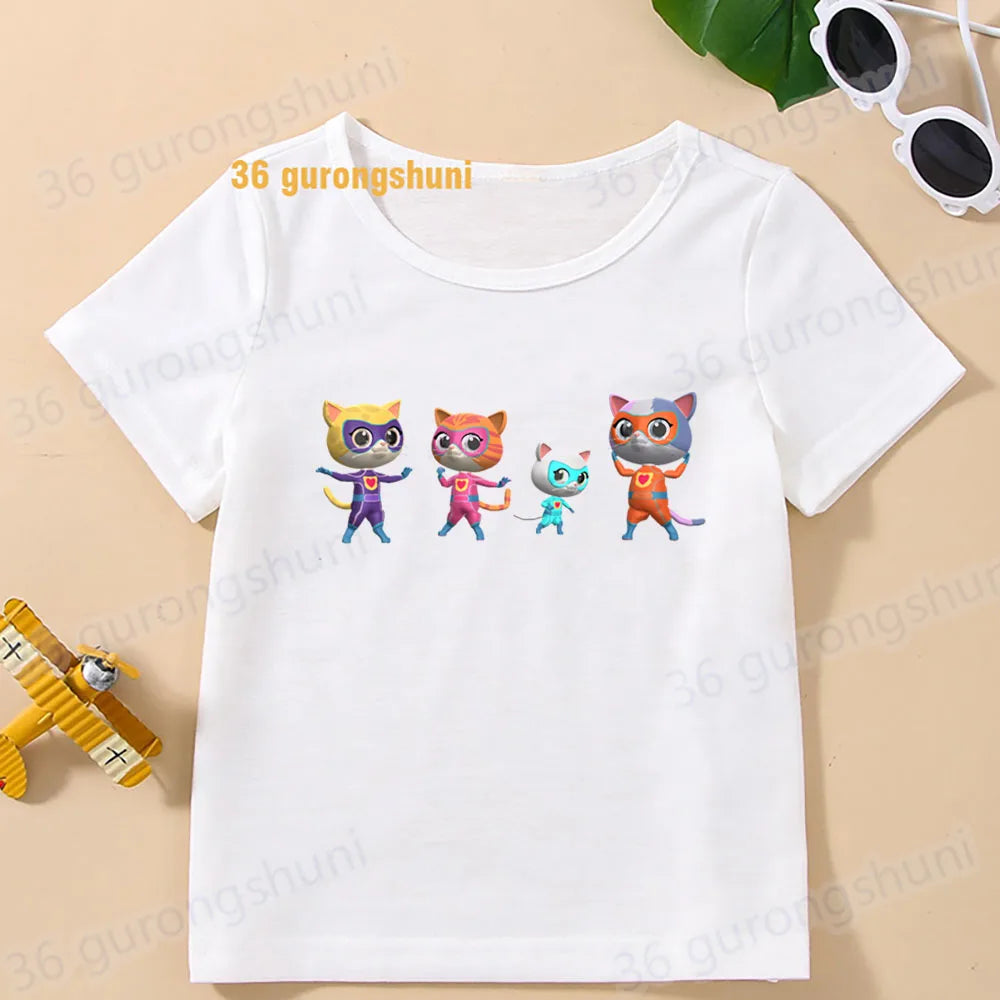 Boys T Shirts Children Clothes superkitties Kids Tshirt super kitties baby T-shirt 4 5 6 birthday summer Tops For Girls-clothing