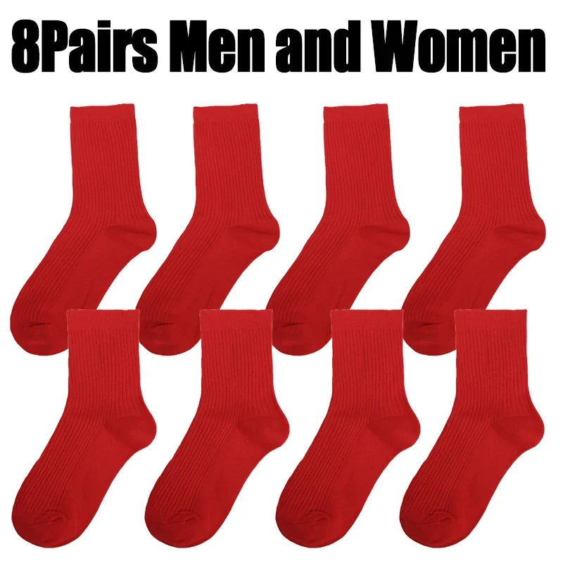 Men Women Socks Red New Year Cotton Socks Breathable Sports Comfortable Solid Color Cotton Festival Casual Lucky Red Floor Socks