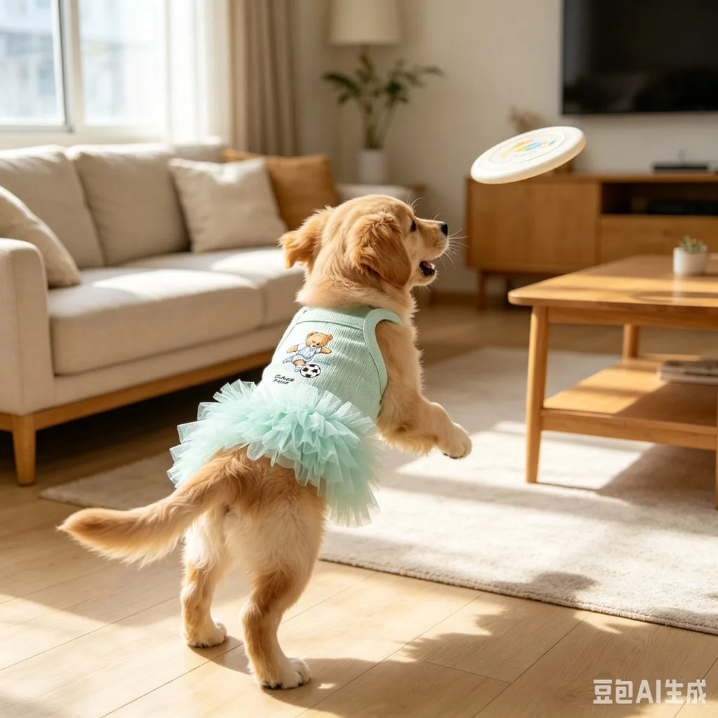 1 pet sleeveless printed dress, suitable for indoor and outdoor use, lightweight, breathable and elastic cat and dog clothing