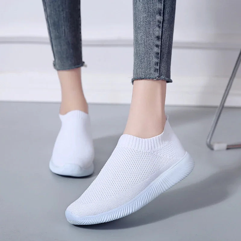 Knitted Sneakers for Women 2024 Autumn Slip on Breathable Mesh Casual Shoes Woman Flat Heels Plus Size Loafers Zapatos Mujer