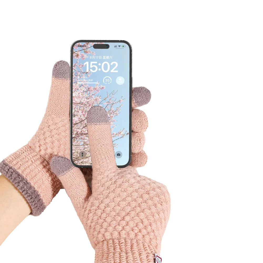 Touch Screen Gloves For Women Winter Warm And Plush Couple Jacquard Outdoor Cycling Cold Resistant Knitted Gloves Warm Simple