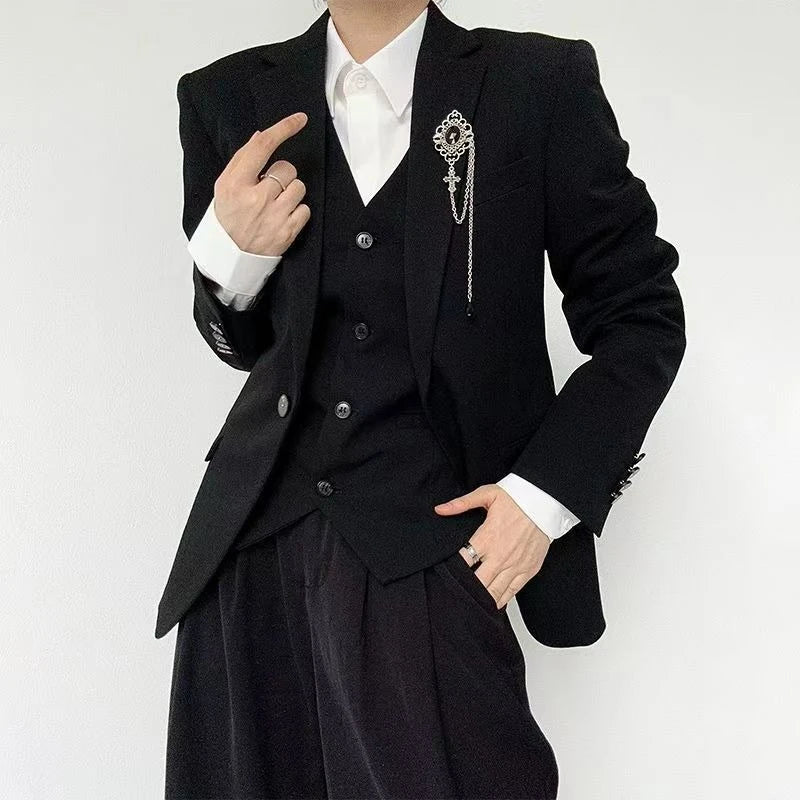 Unisex Black Grey Blazer Vest Edgy Slim Fit Suits Vest with High End Tailored Design for Men Women