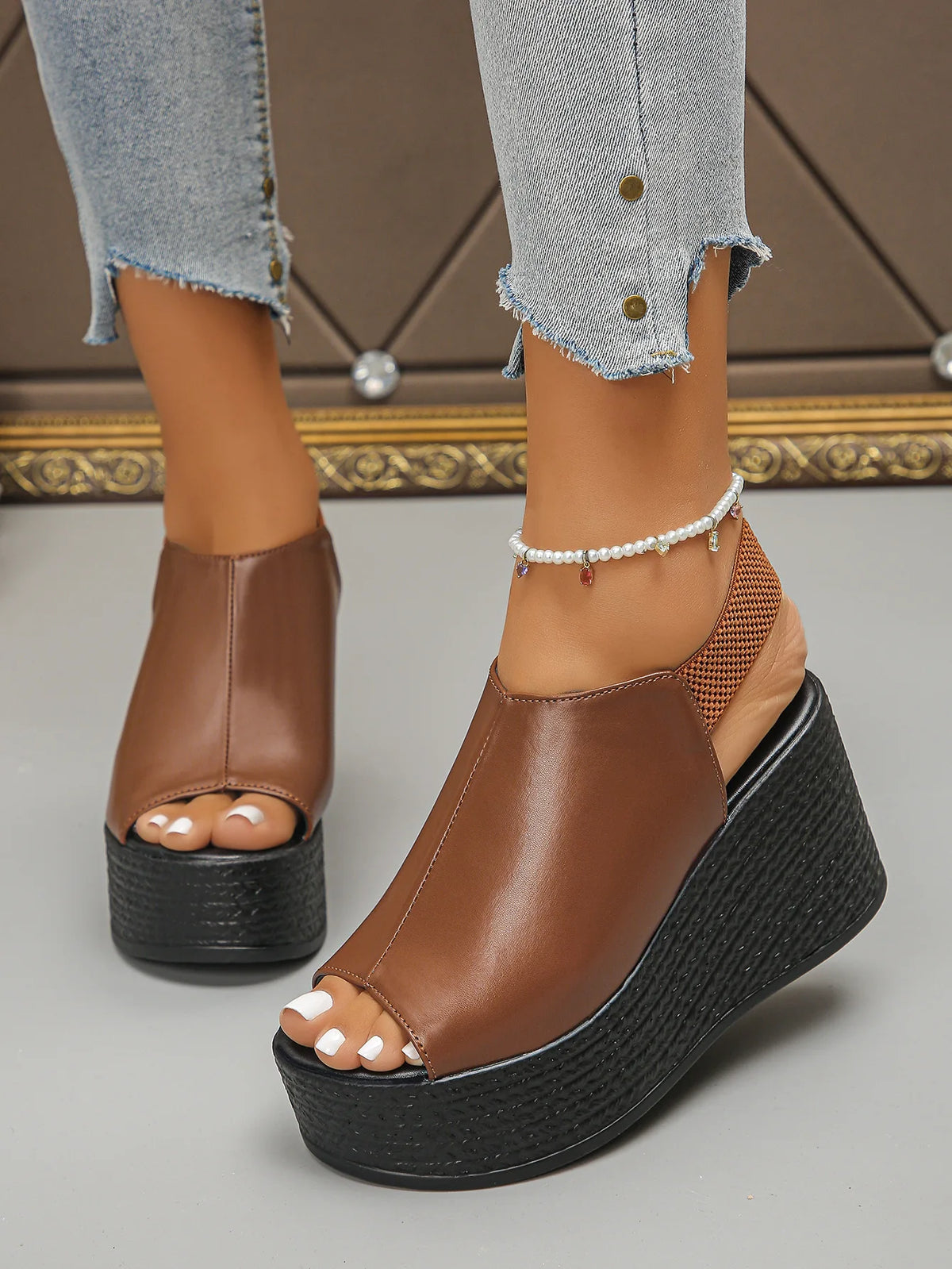 Women Sandals High Quality Summer Leather Wedge Sandals Women  New Platform High Heels Shoes Sexy Open Toe Elegant Sandals