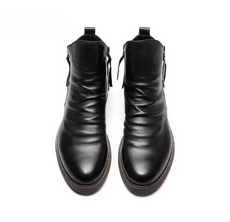 Men's PU Leather Chelsea Boots Fashion High Top Tassel Zipper Shoes Summer Mens Ankle Boots Comfortable Cowboy Boots Zapatos