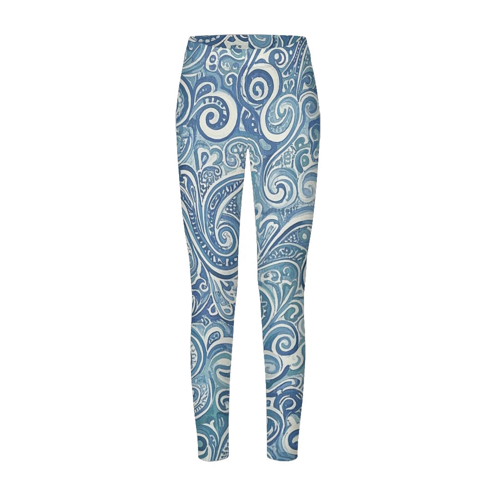 Women High-Waisted Vintage Paisley Print Sports Leggings Full Length Athletic Pants for Yoga Fitness and Casual Boho Chic Wear