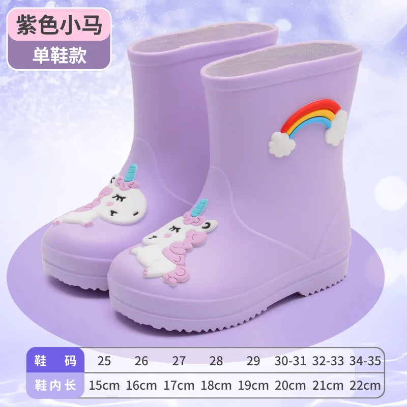 New Kids Rain Boots Boys Girls Rainbow Water Shoes Toddlers Garden Shoes Kids Cartoon Drawstring Non-Slip Rain Boots Comfortable