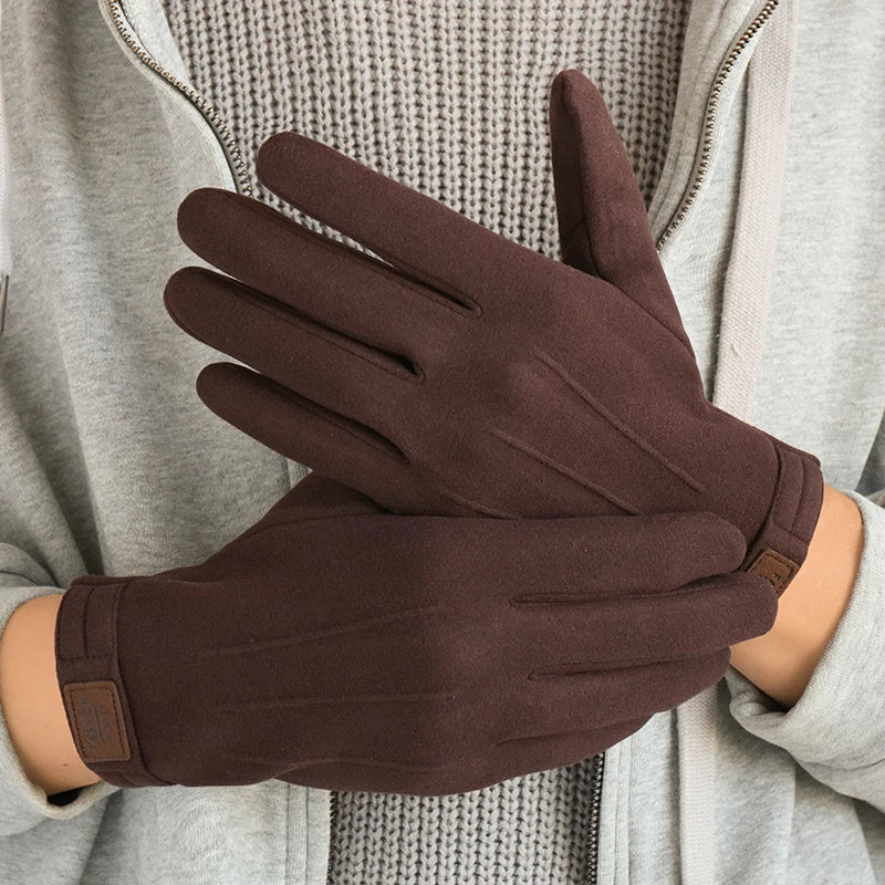 Men's Winter Velvet Gloves, Warm, Windproof and Cold-Proof, Touch Screen Cycling and Driving Gloves, 1 Pair