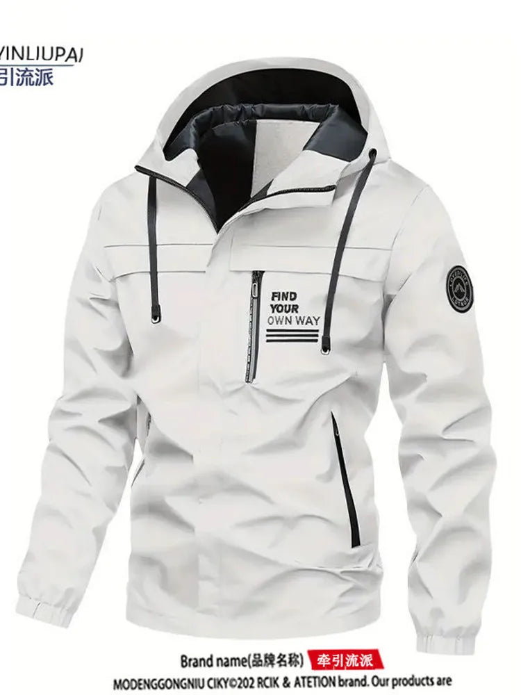Autumn and Spring Fashion Trend Outdoor Sports Waterproof Hooded Jacket Men's Loose Comfortable Plus Size High Quality Outerwear