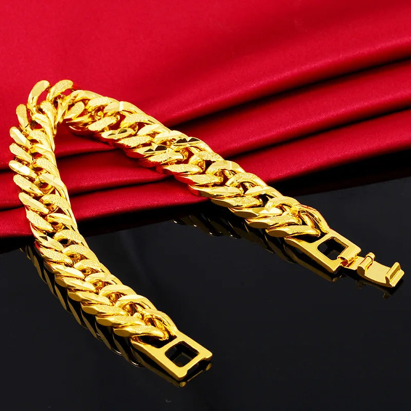 9mm 925 Sterling Silver Plated Gold Colored Bracelet, Unisex Chain Bracelet, Wristband, Pulseira Homme Men's Jewelry