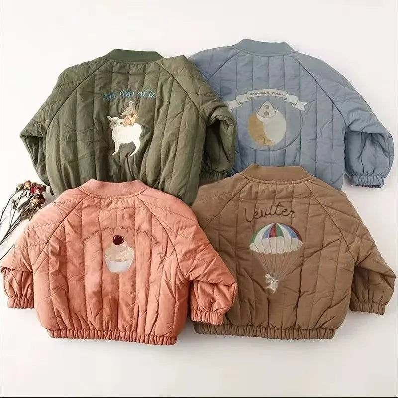 Fashion Children Baby Jackets Winter Autumn Thicken Cute Embroidery Coats Kids Boys Girls Outerwear 1-6Y