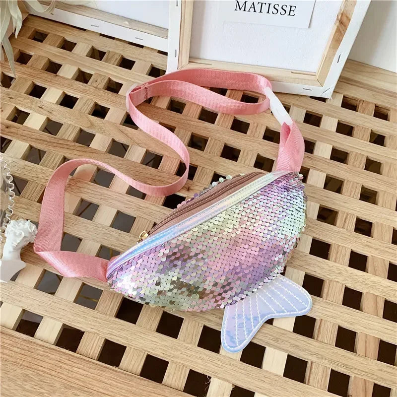 Fashion Kids Bag Sequin Fanny Pack for Girl 2022 Summer Coin Purse Small Belt Bag Shiny Mermaid Waist Pack Children Beach Bags