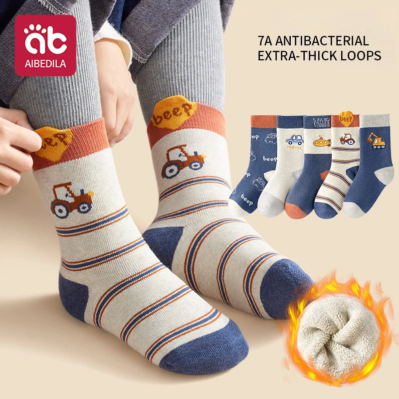 5 Pairs Baby Children's Socks Cartoon Winter Warm Animal Kids Sock Cute Boy Toddler Thickening Socks 1-12 Years