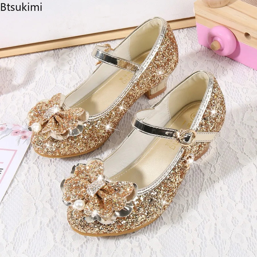 New Spring and Autumn Girls' High Heels Princess Dance Shoes Girls' Children's Shoes Shining Soft Leather Fashion Party Wedding