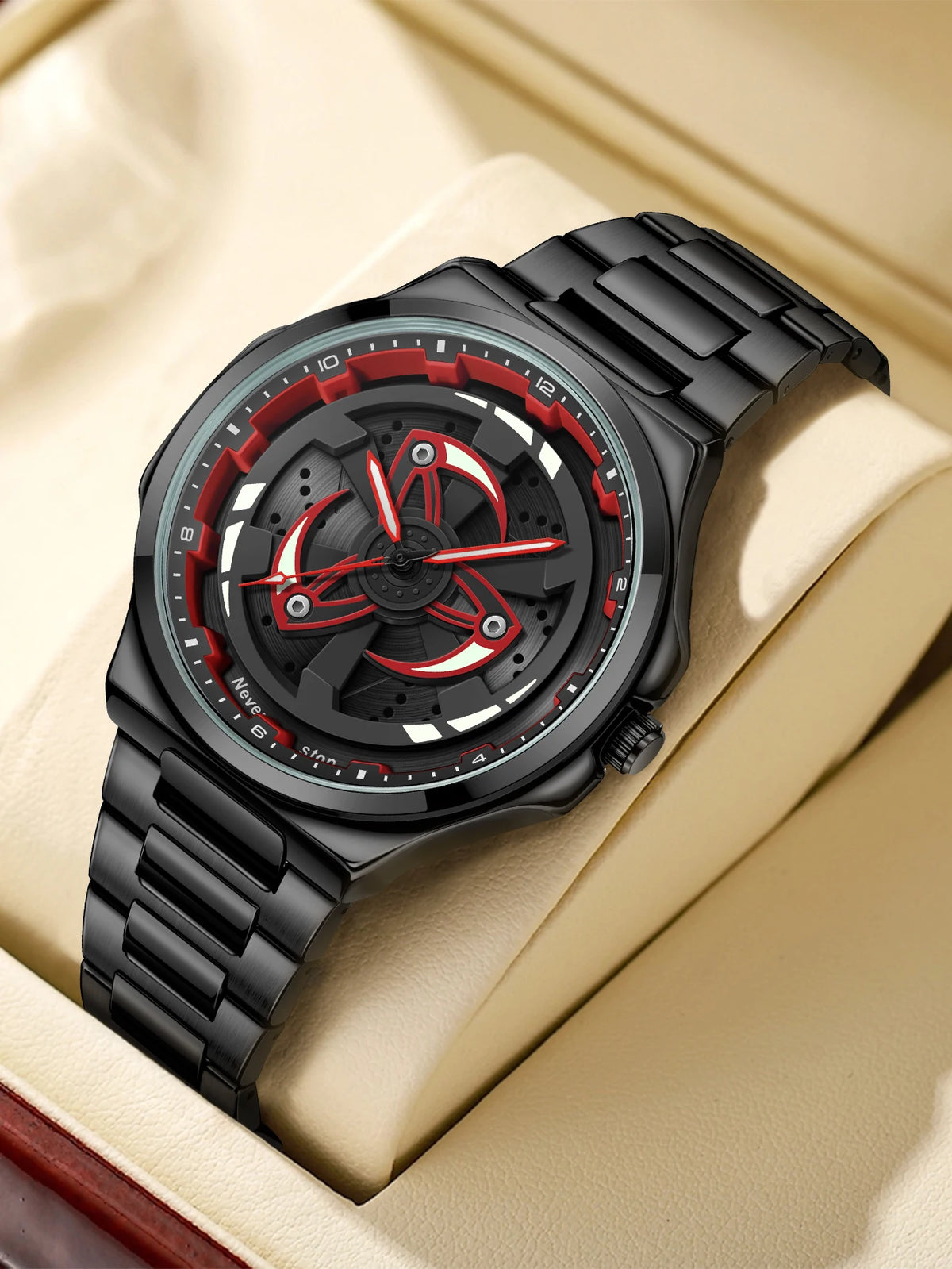 Men's Black Steel Quartz Watch - Stylish Rotating Bezel, Premium Creative Gift Idea