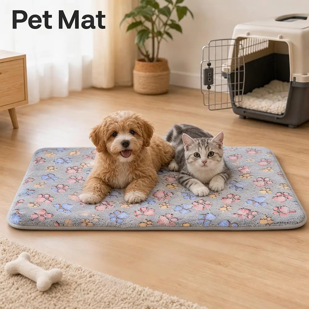 Dog Bed Mat Cat Sleeping Cushion Soft Plush Pet Blanket Thickened Warm Flannel Paw Print Puppy Sofa Mat All Seasons Washable