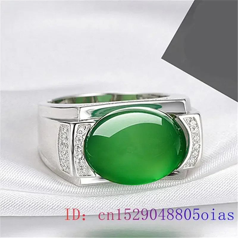 Green Jade Ring Fashion Chalcedony Men Gifts Gemstone Lucky Jewelry Zircon Natural Crystal Women Amulet Charm