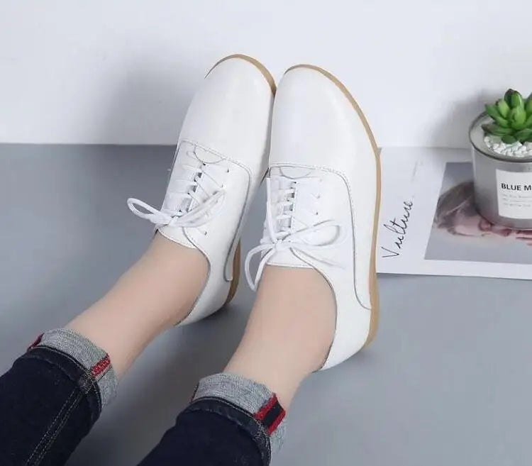 2026 New Women Flats Spring Autumn Woman Loafers Genuine Leather Female Shoes Lace up Soft Comfortable Ladies Women's Shoes