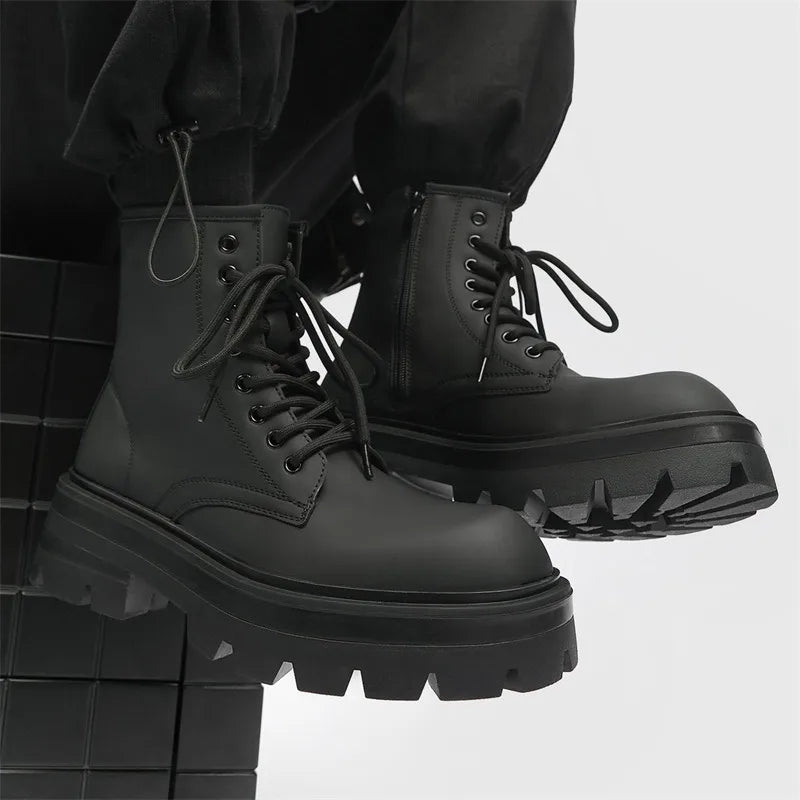 Shoes for Men Fad Velvet High Men's Boots Platform Frosted Leather Locomotive Boots High Quality Thick Sole Booties Botas Hombre