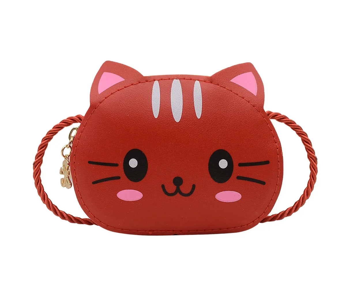 Baby Girls PU Leather Small Shoulder Crossbody Bags Cute Cat Kids Coin Purse Wallet Fashion Children's Mini Handbags