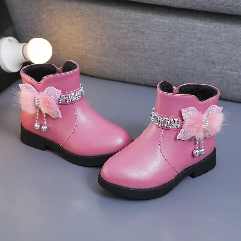 Kids Winter Solid Color Boots Girls Zipper Plush Warm Comfortable Boots Womens Fashion Soft Sole Simple Non-Slip Childrens Shoes
