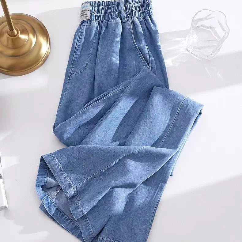 Ankle-length Straight Leg Jeans Summer Elastic High Waist Wide Leg Denim Baggy Pants Women Oversize 4xl Pantalones Blue Vaqueros