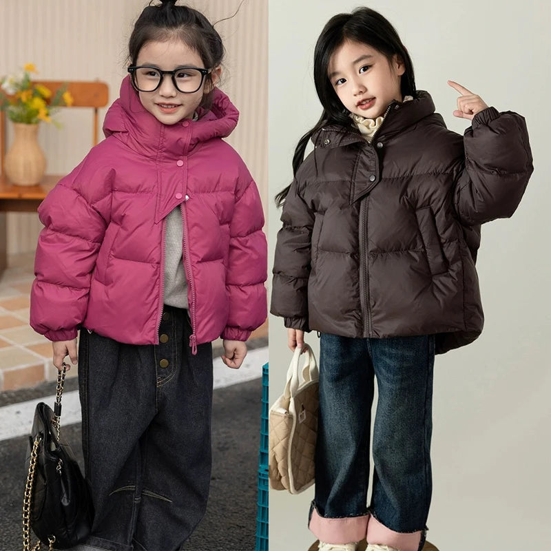 Teen Girls Jacket Winter New Solid Color Thick Keep Warm Hooded Zipper Bread Jacket For 3-12 Years Kids Cotton Down Outerwear