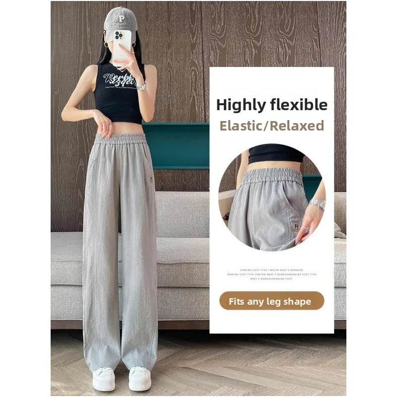 Ice Silk Wide Leg Pants Women Summer Thin  Denim Casual Straight Tube Pants Slimming High Waist Long Loose Fit
