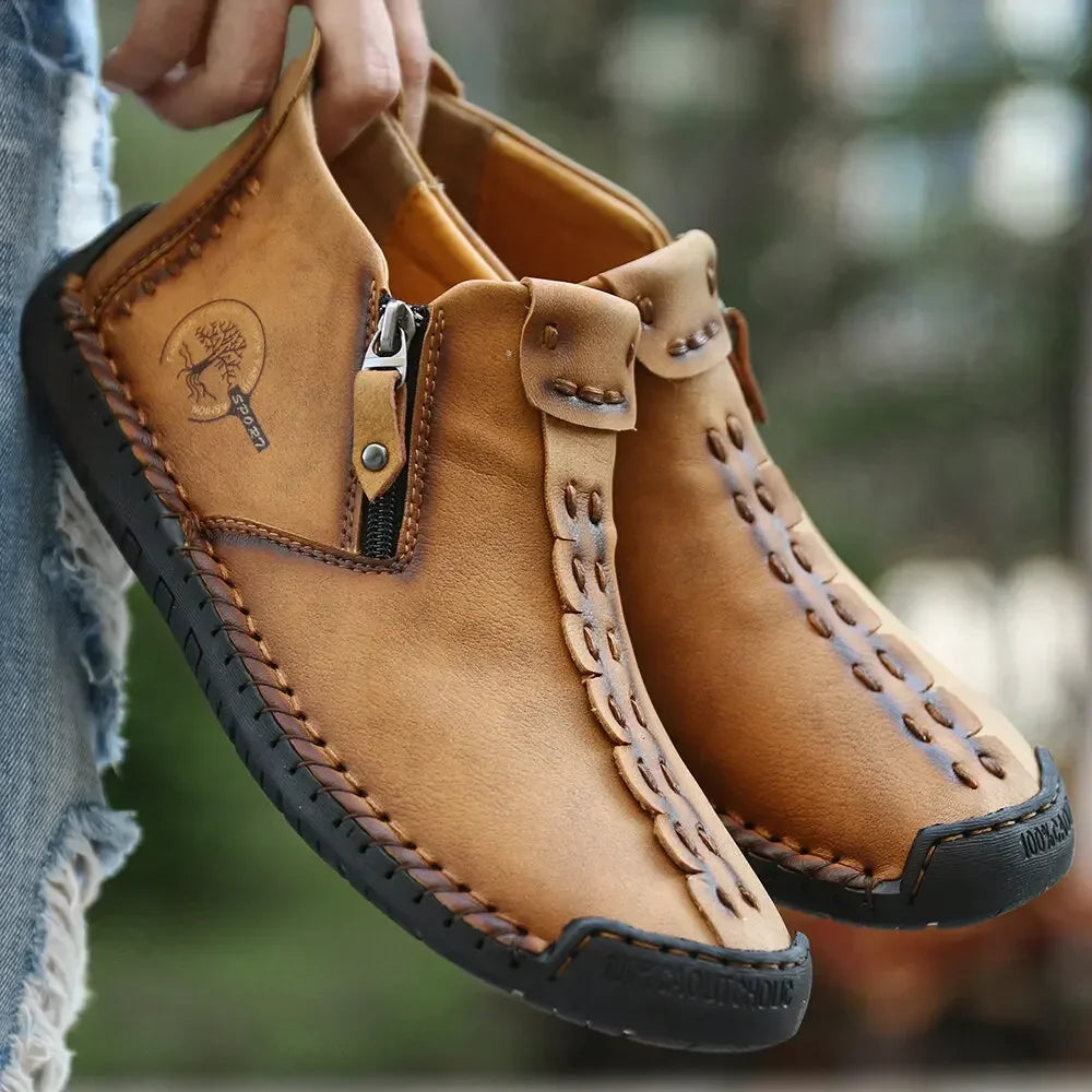 Men Boots Handmade Casual Ankle Boats for Man Male Hombres Walking Shoe Breathable Hombres Leather Wide Upright Zipper Shoes