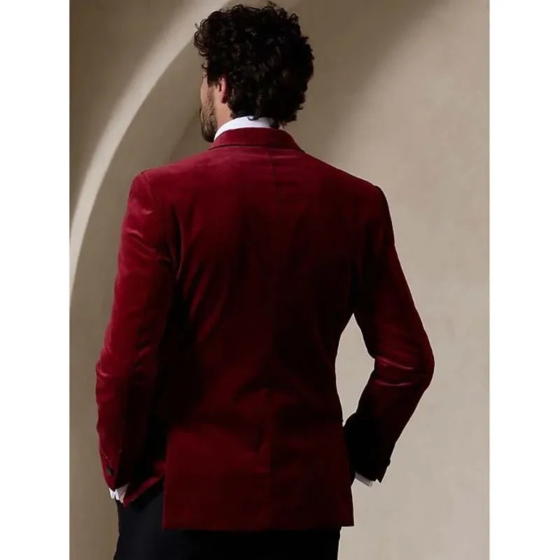 Velvet Double Breasted Blazer 1 Piece Slim Fit Smoking Suit Jacket for Men Fashion Party Groom 2025 Wedding Slim Fit Outfits