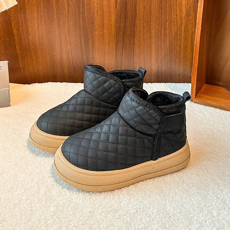 Kids Short Boots Waterproof Soild Color Boys Girls Snow Boots Versatile Fashion 2025 Winter New Children Ankle Boots Soft Bottom