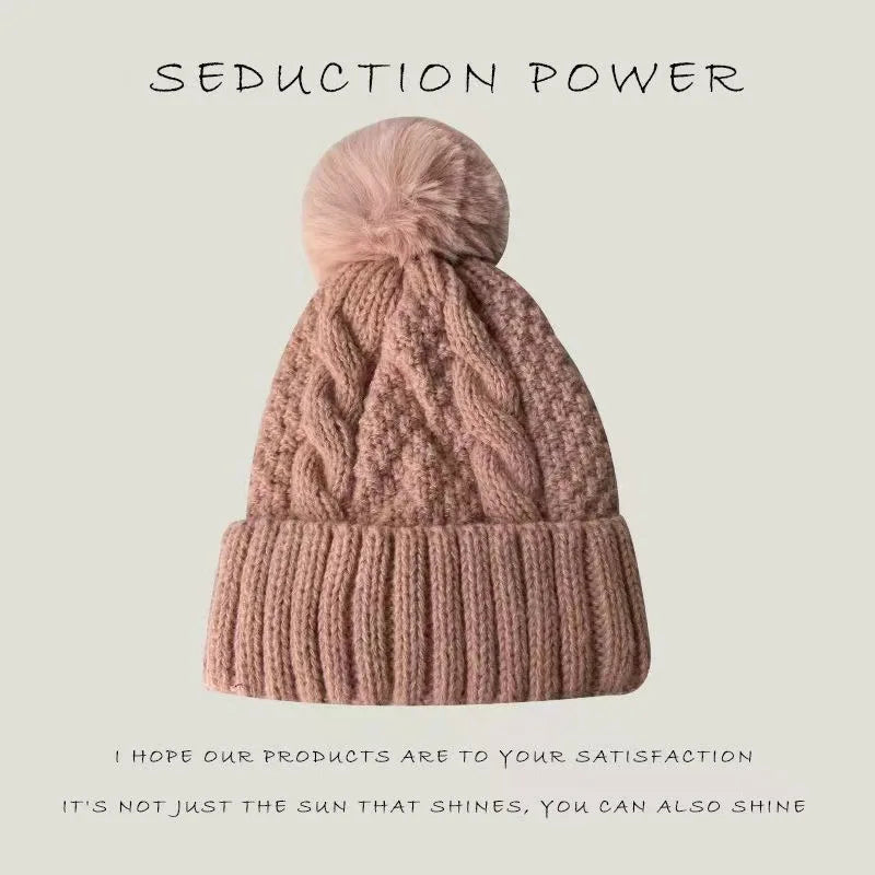 Women's Hats Autumn And Winter Thick Warm Fleece Yarn Hat Solid Color Knitted Hat Versatile Winter Thermal Knitted Hat Fashion