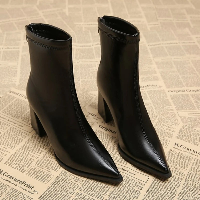 Women Elegant Outdoor Fashion Pointed Toe Boots New Retro Comfortable Ankle Boots High Heels Dress Shoes Women Zapatos De Mujer