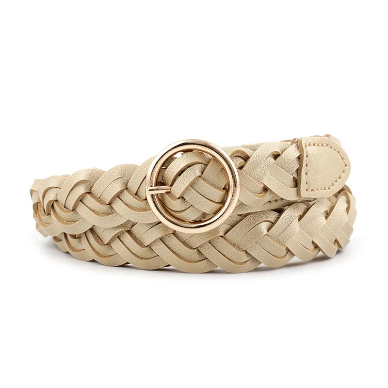 Women's Belt New Fashion Versatile Braided Simple Decorative Round Buckle Belt for Women