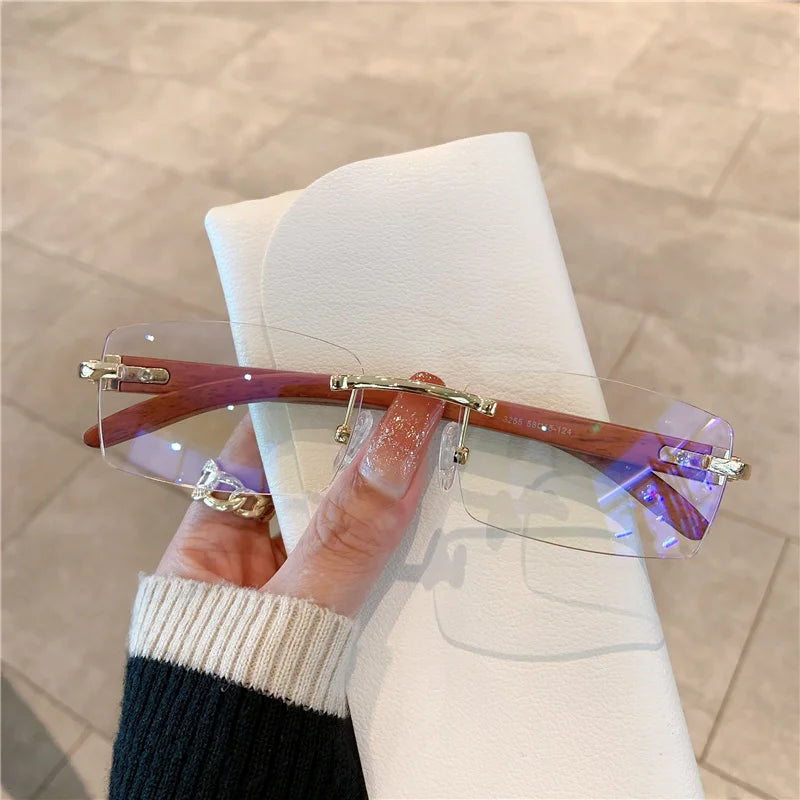 Rimless Sunglasses For Men Women Wooden Designer Luxury Brand Retro Sun Glasses Fashion Shades UV400 Travel Outdoor