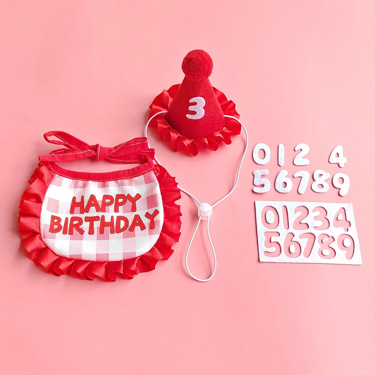 Pet Hat & Bib Set for Cats Birthday , Kitty Party Dress-up Costume Accessories, Adjustable Bandana Photo Props for Celebration