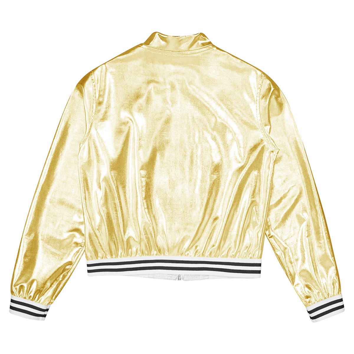 Kids Girls Boys Shiny Metallic Baseball Jacket Long Sleeve Casual Sports Bomber Jackets Jazz Hip-hop Street Dance Coats Outwear