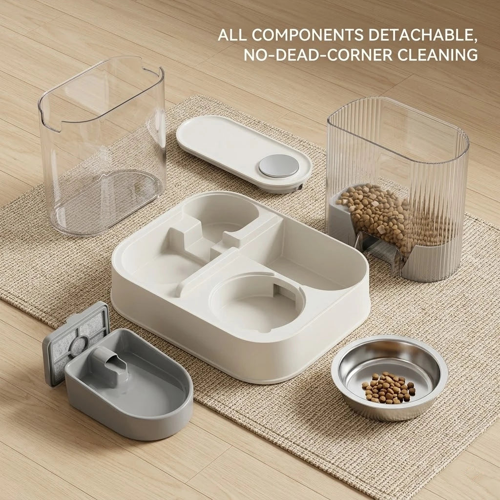 Pet feeder,cat food bowl,2 in 1 feeder waterer,automatic pet fountain,indoor feeding dish