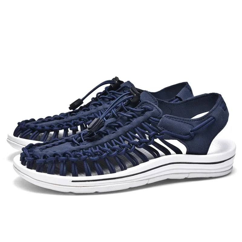 Women Sandals Fashion Handmade Weaving Design Beach Slippers Men Summer Breathable Casual Flat Sandals Outdoor Couples Big Size