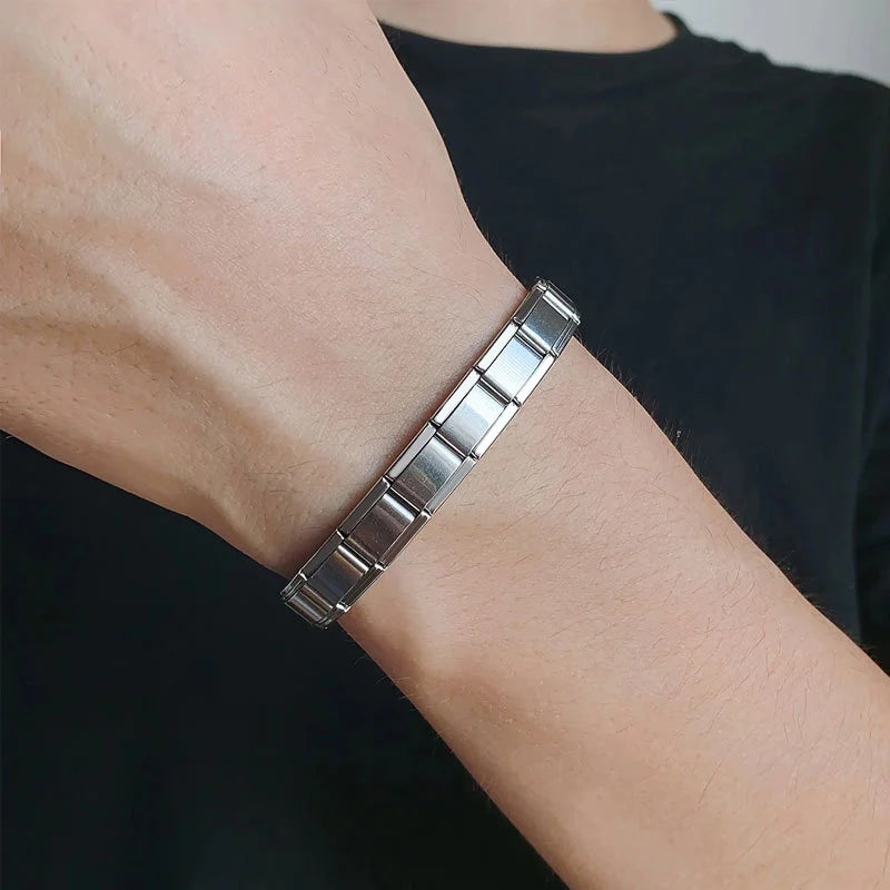 Men's Women's Jewelry DIY 9MM Width Italian Elastic Charm Bracelets Gold Silver Solid Color Stainless Steel Fashion Bangle Basic